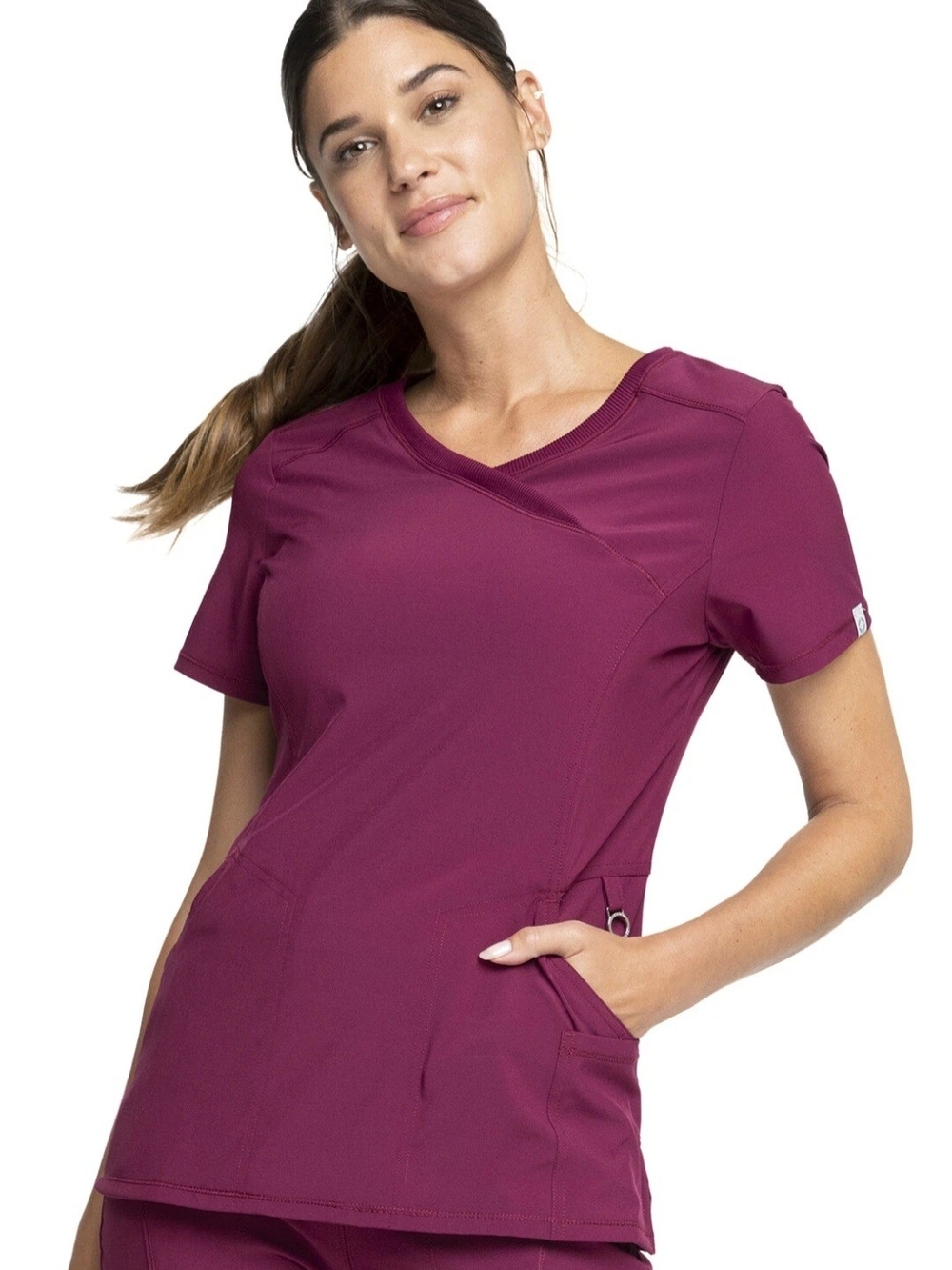 Cherokee Infinity  Scrubs Mock Wrap Top Size XS Wine NWT